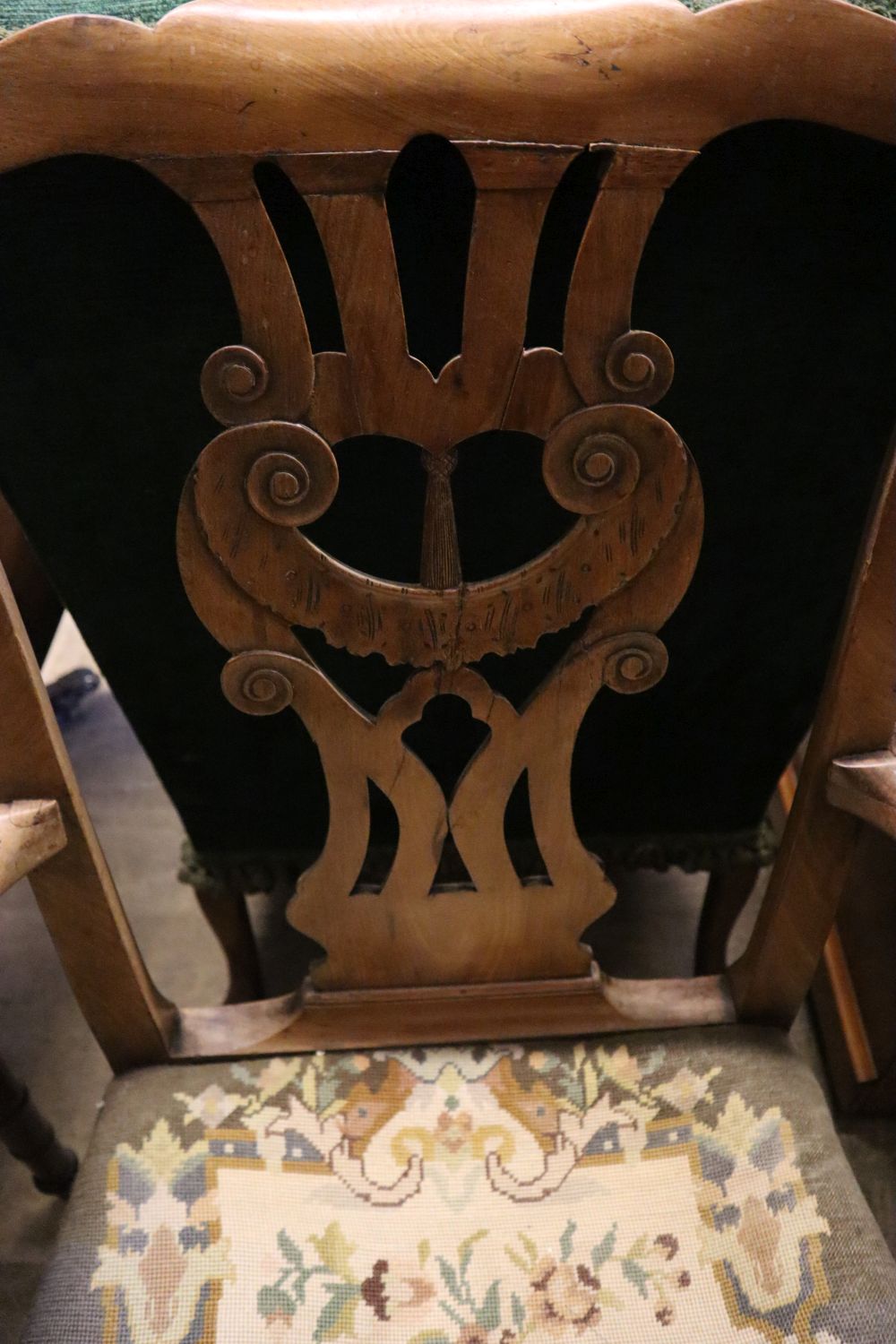 A George III mahogany armchair with shepherds crook arms